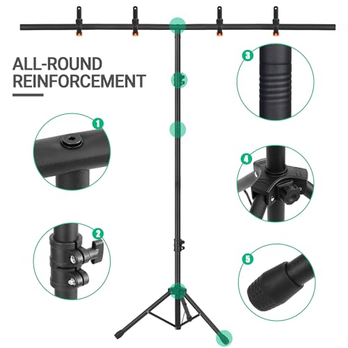 T-Shape Portable Backdrop Stand, 6.5x3.2ft Adjustable Photo Background Stand Kit, Sturdy Small Back Drop Holder with 4 Spring Clamps, Carry Bag for Parties, Photography and Video Studio