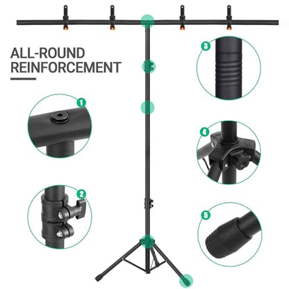 T-Shape Portable Backdrop Stand, 6.5x3.2ft Adjustable Photo Background Stand Kit, Sturdy Small Back Drop Holder with 4 Spring Clamps, Carry Bag for Parties, Photography and Video Studio