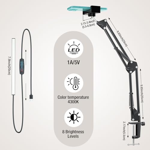 Overhead Phone Mount with USB LED Light, Adjustable Articulating Arm & 360° Rotatable Phone Holder, Flexible Stand for Live Streaming, Video Recording, Drawing, Cooking - size: 7.9-inch LED light
