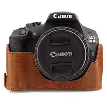 MegaGear MG1609 Ever Ready Leather Camera Case compatible with Canon EOS Rebel T7 (18-55mm), 2000D (18-55mm) - Light Brown - color: Light Brown