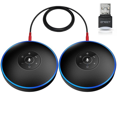 EMEET Bluetooth Speakerphone - Daisy Chain/Use Alone up to 16 attendees, M220 Professional Wireless Speakerphone 360°Voice Pick-up 8 AI Noise Cancellation Mics Skype Speakerphone for Conference Calls - style: M220-16 People