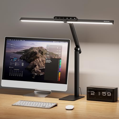 Honeywell LED Desk Lamp with Base - HJ1BK Sunturalux Eye-Caring Architect Desk Lamp for Home Office, 1200LM Computer Desk Light 4 Color Modes Stepless Dimming Task Desk Light with Timer Function Black - style: Black Base