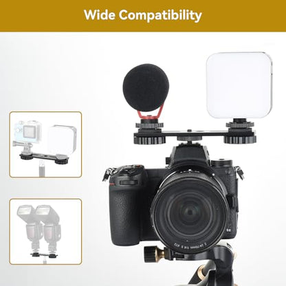 UTEBIT 5 inch Flash Bracket with 1/4" Hot Shoe Mount, Black | Dual Camera Mount Flash Bracket Extension Bar with 1/4-3/8 Thread Hole Tripod Mount for Camera/LED Light/Microphone - size: 5 inch Flash Bracket (Metal)