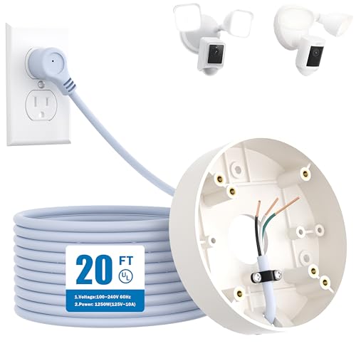 Plug-in Mount for Floodlight Cams Compatible with Floodlight Cam Wired Plus/Pro,WYZE Floodlight Camera v2/Pro,Blink Wired Floodlight Camera,Electrical Box with 20ft/6m Weatherproof Power Cable
