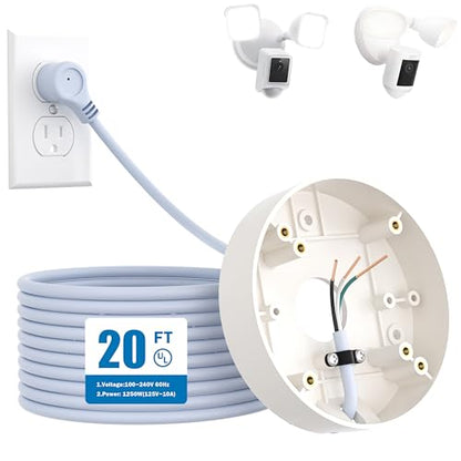 Plug-in Mount for Floodlight Cams Compatible with Floodlight Cam Wired Plus/Pro,WYZE Floodlight Camera v2/Pro,Blink Wired Floodlight Camera,Electrical Box with 20ft/6m Weatherproof Power Cable