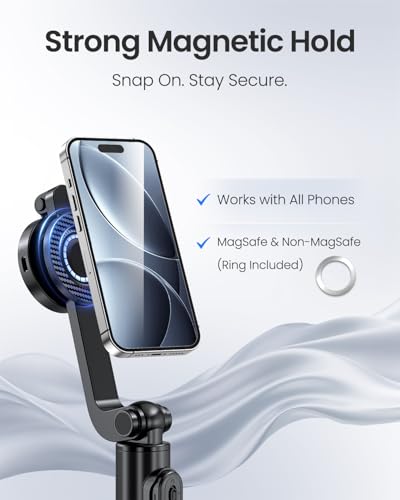 UBeesize Magnetic Selfie Stick Tripod with Dimmable Light and Rechargeable Remote, Portable Travel Phone Tripod Stand for MagSafe and Android Phones, Ideal for Vlogging, Photos, Video Recording - size: 50-in