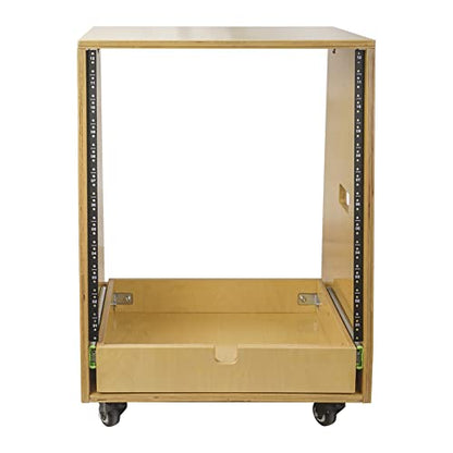 Sound Town 12U DIY Solid Baltic Birch Plywood Slanted Studio Rack with 12U Rack Space, Extra 2U Drawer, Rubber Feet, Casters, Golden Oak (SDRK-12TD2) - size: 12U, Golden Oak, Slanted w/ Drawer