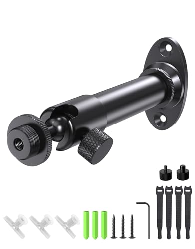 Mic Wall Mount Bracket with Ball Head - 180° & 360° Swivel, 5/8"-27 Microphone Flange Mount with 1/4" and 3/8" Screw Adapters, Easy Mounting of Mics, Web Cameras, Lights for Studio & Home Office
