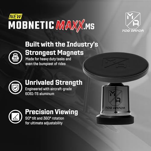 Mob Armor MobNetic Maxx MS - MagSafe Compatible Car Phone Mount w/ 90º Tilt, 360º Rotation & Durable Aluminum Build, Magnetic Holder for iPhone & Android Devices, USA Assembled - Black Chrome - color: Black Chrome