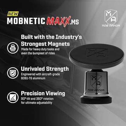 Mob Armor MobNetic Maxx MS - MagSafe Compatible Car Phone Mount w/ 90º Tilt, 360º Rotation & Durable Aluminum Build, Magnetic Holder for iPhone & Android Devices, USA Assembled - Black Chrome - color: Black Chrome
