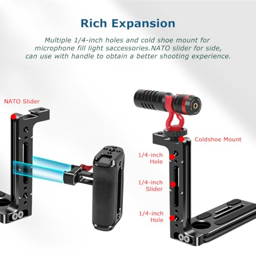 Camera L Bracket for Phone Mount,Camera Side Phone Holder with NATO Handle Rail Phone Rail 38mm Arca Style for Nikon Canon Sony SLR DSLR Camera Live/Vlog Accessories