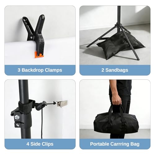 Backdrop Support Stand 6.4 x 10FT Photo Backdrop Stand Adjustable Photography Studio Background Support System Kit with Carrying Bag and 3 Clamps for Photo Video Shooting, Wedding, Party (6.4 x 10 ft) - size: 6.4 x 10 ft
