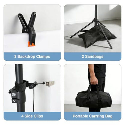 Backdrop Support Stand 6.4 x 10FT Photo Backdrop Stand Adjustable Photography Studio Background Support System Kit with Carrying Bag and 3 Clamps for Photo Video Shooting, Wedding, Party (6.4 x 10 ft) - size: 6.4 x 10 ft