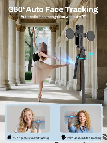 USKEYVISION Vlogging Kit for iPhone,YouTube Starter kit for Content Creators w/Wireless Lavalier Microphone,Auto Face Tracking Phone Tripod 360 Rotation w/Lights,Remote Control,Ground Spike(R01 Kit)