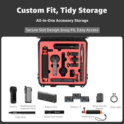 Waterproof Hard Case for Insta360 X5 Essentials Bundle/X4/X3 | Holds Up to 6 Batteries | Shockproof & Dustproof Protection | Fits Floating Hand Grip, Selfie Stick, Lens Guards & Accessories