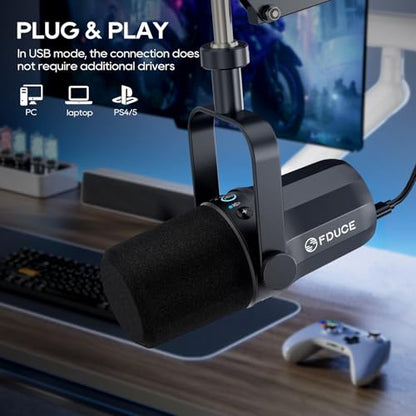 FDUCE SL40 USB/XLR Dynamic Microphone for Podcasting, Gaming, Live Streaming and Recording, Built-in Headphone Output, LED Mute Button, All Metal, Voice Isolation Technology - style: SL40