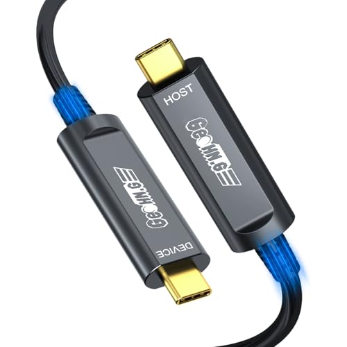 USB C Fiber Optic Cable 50FT, 10Gbps Active Optical USB 3.2 Gen2 Cable with German SiliconLine Chip, Long Distance for Machine Vision,Logitech 4K Camera,VR/AR,Video Conference,Industrial Equipment - size: 50FT(Grey)