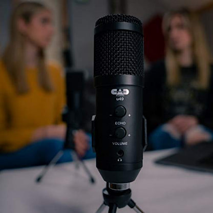CAD Audio U49 USB Large Format Side Address Studio Microphone with Headphone Monitor and Echo,Black - style: U49