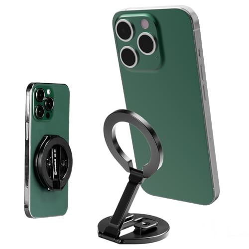FANAUE MS-05 Dual Magnetic Ring Cell Phone Holder – Ultra Slim Foldable Design with 1/4” Screw & Dovetail Clip Tripod Mount – for iPhone 16 15 14 13 Pro Max Plus – Gym Magnetic Phone Holder