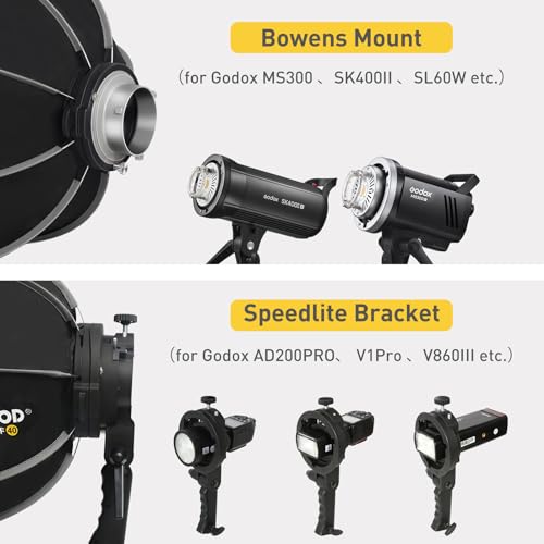 Bowens Mount Softbox 24''/60CM Handheld Quick Set-up, S-Type Bracket Compatible with Godox Canon Sony Fuji YongNuo Flash AD200PRO V1 TT600 V860III 430EXIII SB500 YN320EX YN560 - size: CF 24''