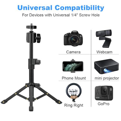Webcam Tripod Stand, Extendable Webcam Stand for Desk Small Camera Tripod for Logitech Webcam C922 C930e C920S C920 C615 C960 C920x BRIO 4K, NexiGo N60, Right Light, GoPro, DSLR, Projector, and More