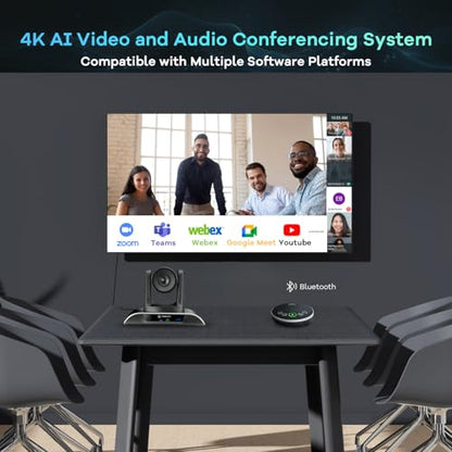 TONGVEO 4K PTZ Conference Room Camera System AI Auto-Tracking 20x Zoom 4K PTZ Camera USB3.0 HDMI LAN outputs and Bluetooth Speakerphone with Microphone for Large Remote Meeting - color: Black