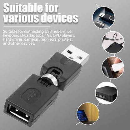 2 Pack USB 90 Degree Adapter, USB Male to Female USB2.0 Adapter | Rotatable 360 Degree Black Adjustable USB Right Angle Adapters Extension Adapters Convertor