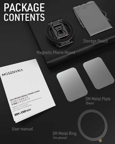 MOSENVKA Dual Magnetic Phone Holder Gym Magnetic Stand,Tripod Phone Mount (1/4'' Hole& ARCA-Swiss),Portable Phone Grip for iPhone 12/13/14/15/16/17-Desk/Car/Gym/Golf Cart/Airplane Use Stand (Black) - color: Black