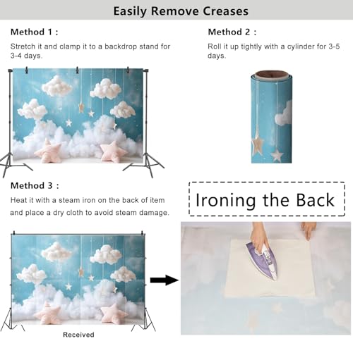 YongFoto Cute Sky Clouds Star Blue Backdrop 5x3ft Kids Photography Background Boy Girl Birthday Baby Shower Cradle Ceremony Party Banner Child Portrait Photoshoot Wallpaper Photo Studio Booth Props - color: Blue, size: 5ftx3ft