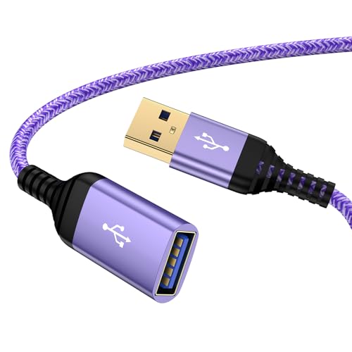 USB 3.0 Extension Cable, 6 Feet USB Extender USB Extension Cord 6FT Braided Type A Male to Type A Female Cord Adapter for Webcam, Camera, Phone, USB hub, Mouse, Keyboard, Printer, Hard Drive, Headset - color: Purple