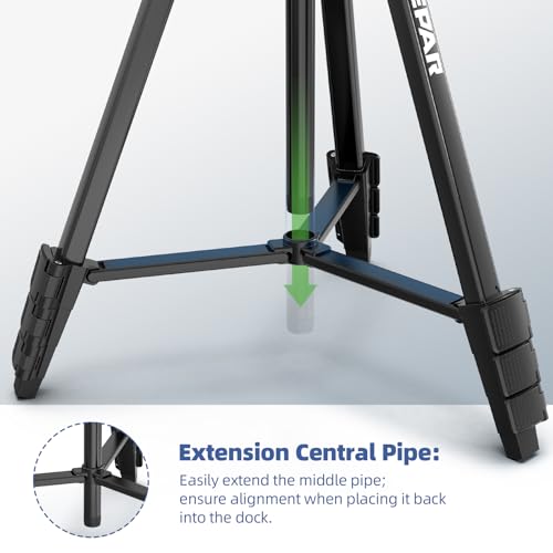 Huepar 60-Inch Lightweight Tripod Portable Adjustable Tripod for Laser Level with 3-Way Swivel Pan Head, 2 Bubble Levels, 1/4" and 5/8" Thread Mount for Varieties Tools, Only for Indoor Basic Work - size: 60-Inch