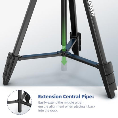 Huepar 60-Inch Lightweight Tripod Portable Adjustable Tripod for Laser Level with 3-Way Swivel Pan Head, 2 Bubble Levels, 1/4" and 5/8" Thread Mount for Varieties Tools, Only for Indoor Basic Work - size: 60-Inch