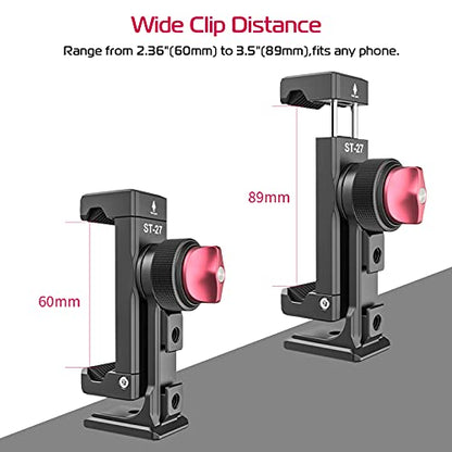 Metal Phone Tripod Mount 3 Cold Shoes & Arca Port, 360° Smartphone Tripod Adapter for iPhone 17 16 15 Cell Phone Stand Holder for Desktop Video Live Streaming Vlogging Rig