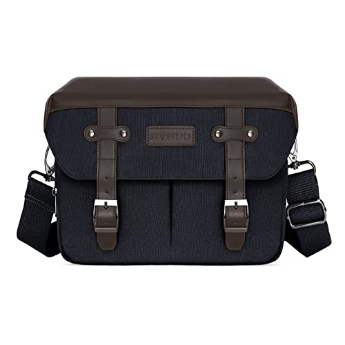 MOSISO Camera Case Crossbody Shoulder Messenger Bag, DSLR/SLR/Mirrorless Photography Vintage PU Leather Flap Gadget Bag with Rain Cover Compatible with Canon/Nikon/Sony Camera and Lens, Black - color: Black