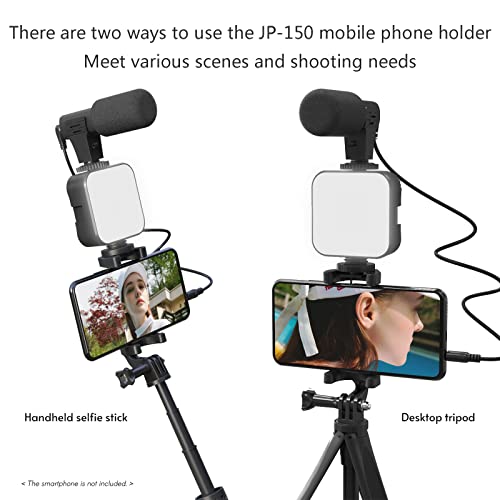 Andoer Smartphone Vlogging Kit Tripod Phone Holder + Microphone + Video Light + Clip + 3.5mm TRS to TRRS Audio Cable for Live Stream Video Recording