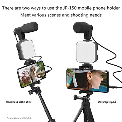 Andoer Smartphone Vlogging Kit Tripod Phone Holder + Microphone + Video Light + Clip + 3.5mm TRS to TRRS Audio Cable for Live Stream Video Recording