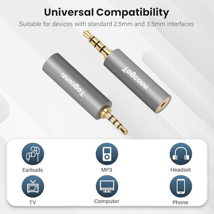 2.5mm to 3.5mm TRRS Adapter 2 Pack,2.5mm Male to 3.5mm Female/3.5 mm Male to 2.5 mm Female Audio Jack Converter Connector Stereo/Mono Auxiliary Plug for phones, Headphone, Tablets Support Mic Function - style: 2 Pack