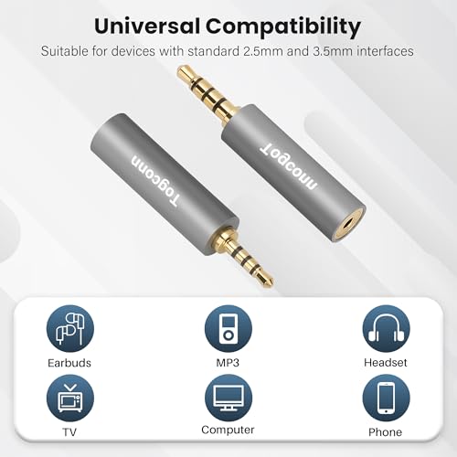 2.5mm to 3.5mm TRRS Adapter 4 Pack,2.5mm Male to 3.5mm Female/3.5 mm Male to 2.5 mm Female Audio Jack Converter Connector Stereo/Mono Auxiliary Plug for phones, Headphone, Tablets Support Mic Function - style: 4 Pack