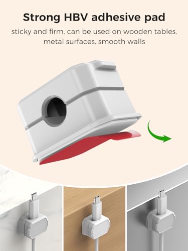 KMOUANTS 6 Pack Elastic Cable Clips [auto Tighten] Cable Holder, Desk Cable Management, Cord Organizer for Home Office Desk Phone car wall Mounted Desktop nightstand Cable Management（White