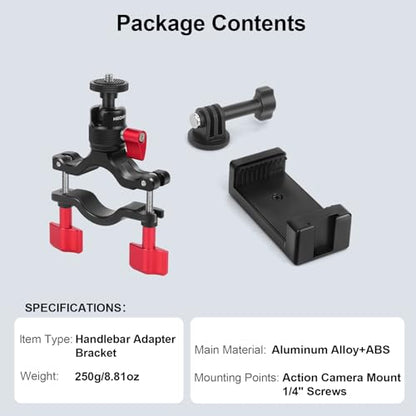 Heavy Duty Aluminum Handlebar Mount for Action Cameras - Bike & Motorcycle Clamp Bracket for GoPro, Insta360 X4/X3, DJI Osmo Action - Stable Off-Road Filming