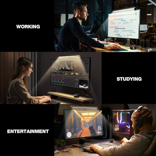 Douxlife Monitor Light Bar with Visual Wireless Remote & Touch Dual Control, Eye-Care Computer Monitor Lamp with Asymmetrical Optical Design, Stepless Dimming Screenbar for Home Office Gaming, Black - color: Black