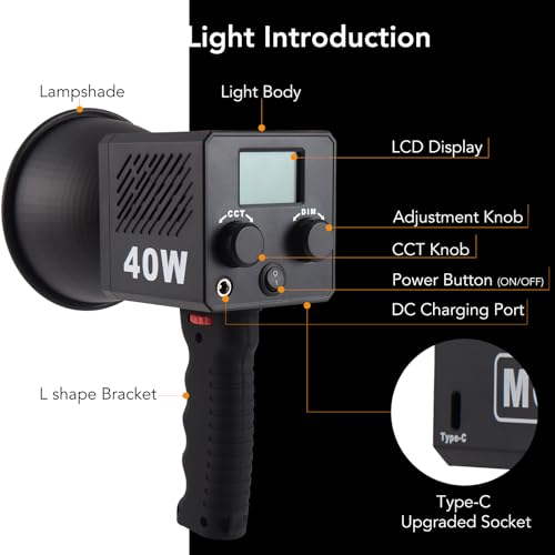 M60 Handle LED Video Light with Soft Box Protable Mini COB LED Bi-Color 2500-8500K CRI≥95 TLCI≥97 Built-in 3400mAh Battery Photo Studio Lights Vlog Shoot Fill Lighting 8 Scenes (M60 with Soft Box)