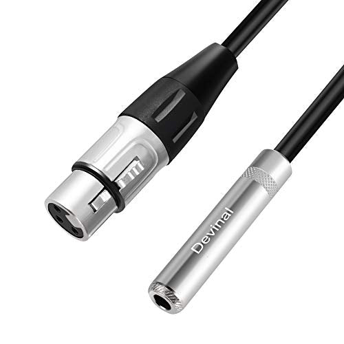 XLR Female to 1/4" Female calbe, XLR Jack to 6.35mm TS/TRS Quarter inch Audio Adapter Cord Connector Converter Metal Construction 5FT 1.5 Meters - color: 2. Silver/ 5FT