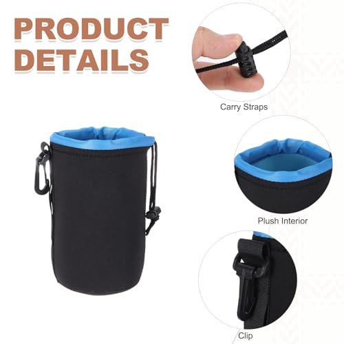PATIKIL Camera Lens Pouch, 4" ID x 6" H Drawstring Plush Lens Pouch Protective Camera Lens Case Bag Soft Plush Neoprene Bag for DSLR Photography Gear, Black/Blue - color: Black/Blue, size: 4 x 6 Inch