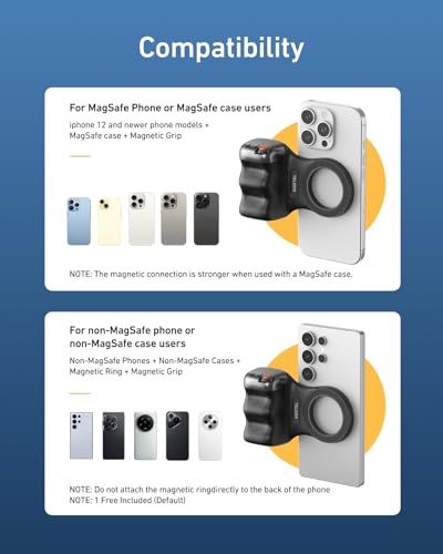 TELESIN Fun Shot Magnetic Phone Camera DSLR Style Shutter Grip for Magsafe iPhone & Android with Detachable Wireless Shutter Button for iOS26/17/18 -Comfort Ergonomic Phone Grip Handle Holder(B) - color: Black