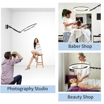 25 '' Ring Light Wall Mount with Phone Holder, Rotatable Triangle Boom Arm Overhead Light Stand for Photography Lighting Studio, Live Streaming, Salon, Barber Light, Beauty Tattoo Light