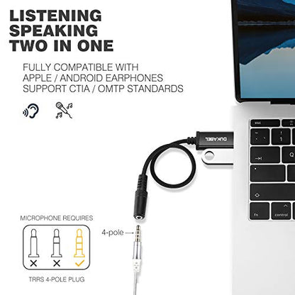 DUKABEL USB to 3.5mm Jack Audio Adapter, 45 inch TRRS USB-A to Headphone AUX Adapter Built-in Chip External Stereo Sound Card for Computer PS4 PS5 - Black - size: 45 inch / 120cm