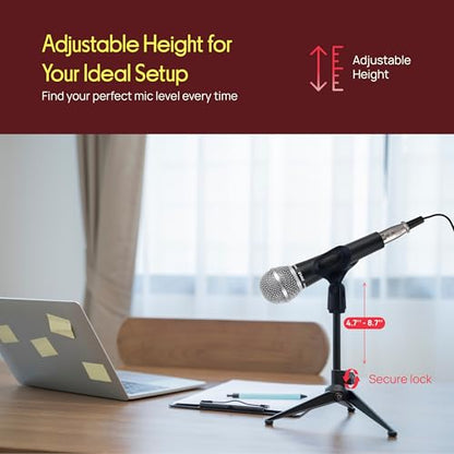 Pyle Desktop Tripod Microphone Stand - Adjustable Height 4.7” to 8.7” with Heavy Duty Clutch, Supports 5 Lbs, Ideal for Podcast, Screencasts, or Desktop Applications - size: 8.7-inches