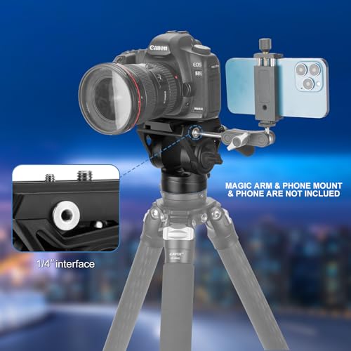 CAVIX Professional Fluid Drag Video Head, Smooth Pan & Tilt Control with Adjustable Drag, 3/8" & 1/4" Quick Release Plate, Max Load 13.2 lb/6 kg for DSLR, Mirrorless & Camcorder On Tripod/Monopod