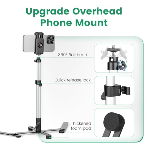 Overhead Tripod for Mini Projector, 360° Adjustable Overhead Phone Mount, Tabletop Tripod for Cookie Decorating Online Video and Draw Recording, Compatible with Phones, Webcam, and Mini Cameras
